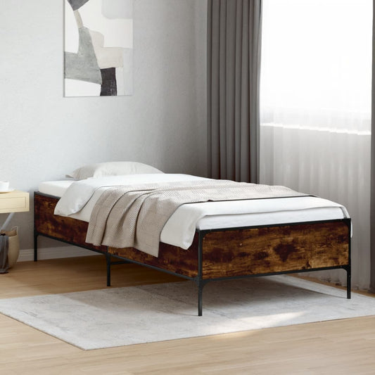 Bedframe bewerkt hout en metaal gerookt eikenkleurig 90x190 cm