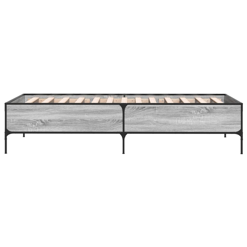 Bedframe bewerkt hout en metaal grijs sonoma eiken 75x190 cm