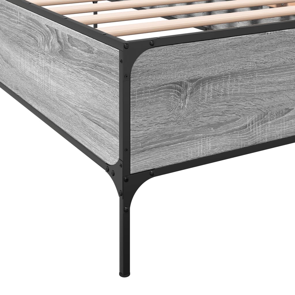 Bedframe bewerkt hout en metaal grijs sonoma eiken 75x190 cm