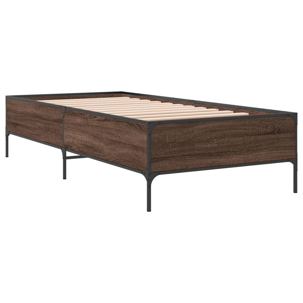 Bedframe bewerkt hout en metaal bruin eikenkleurig 75x190 cm