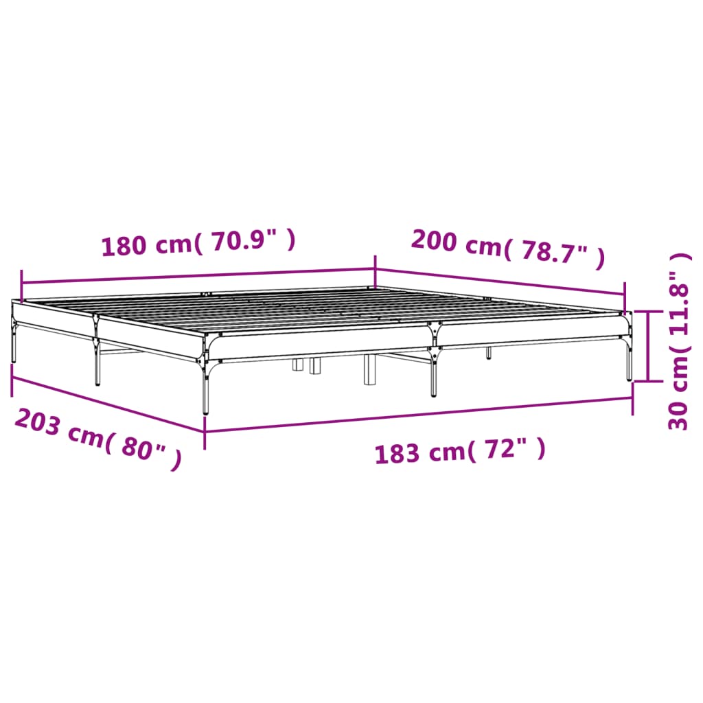 Bedframe bewerkt hout metaal bruin eikenkleur 180x200 cm