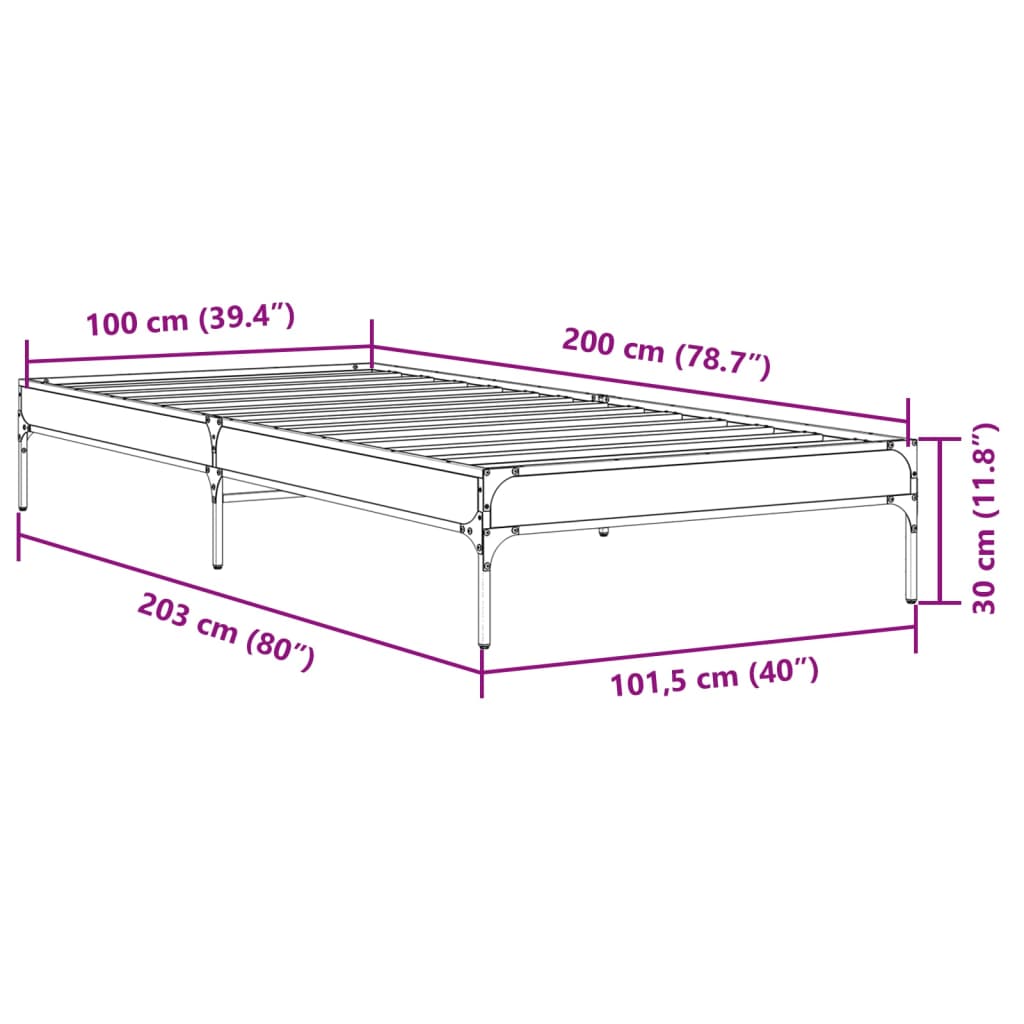 Bedframe bewerkt hout en metaal zwart 100x200 cm