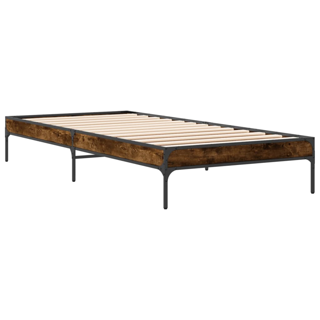 Bedframe bewerkt hout en metaal gerookt eikenkleurig 100x200 cm