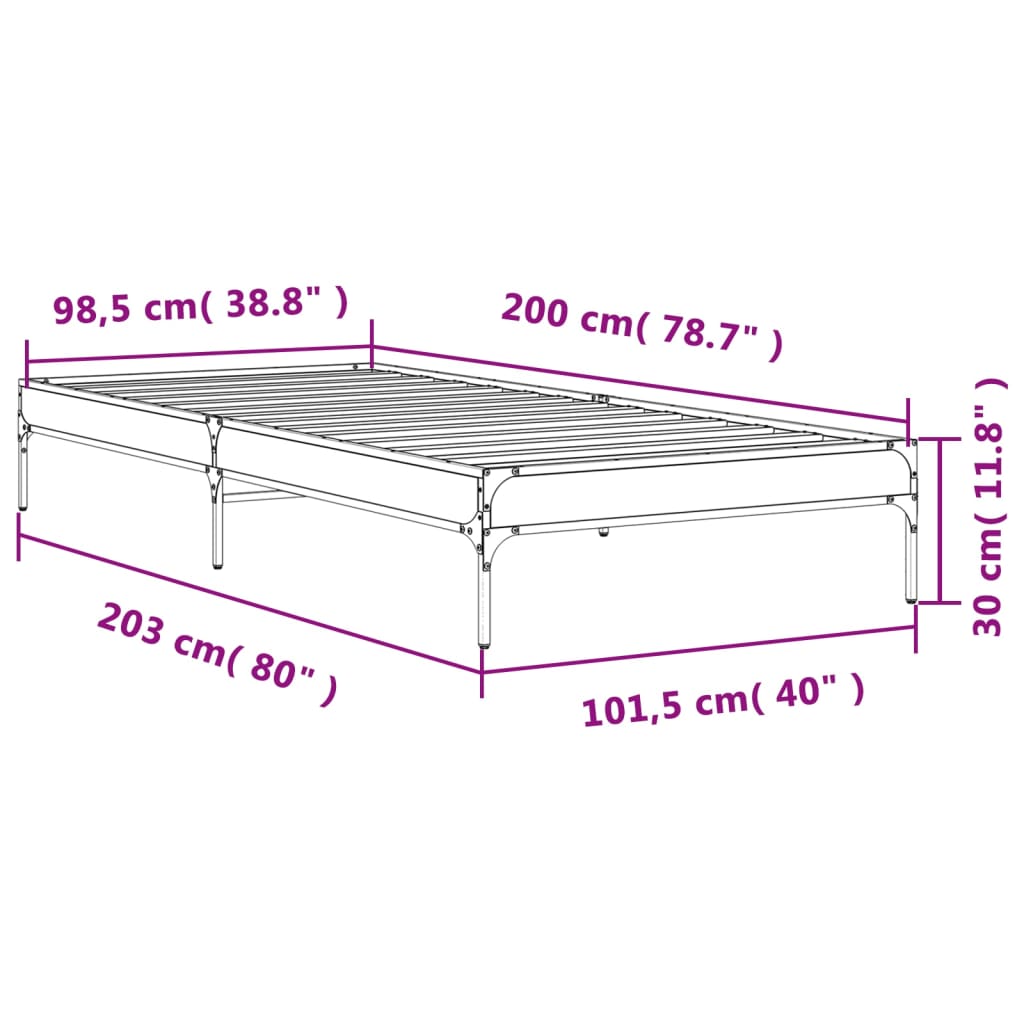 Bedframe bewerkt hout en metaal gerookt eikenkleurig 100x200 cm