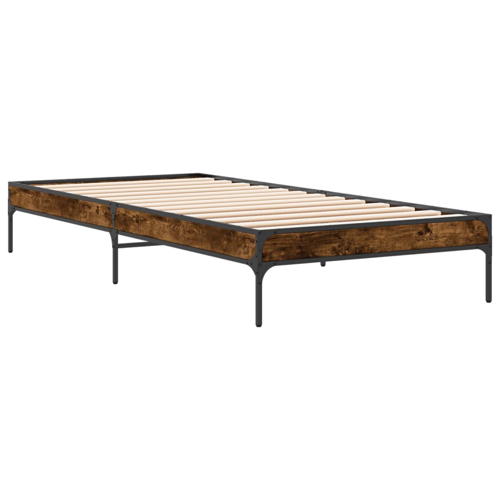 Bedframe bewerkt hout en metaal gerookt eikenkleurig 90x200 cm