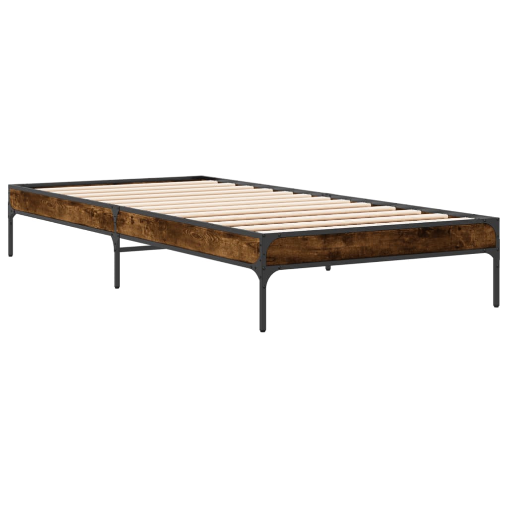 Bedframe bewerkt hout en metaal gerookt eikenkleurig 90x200 cm