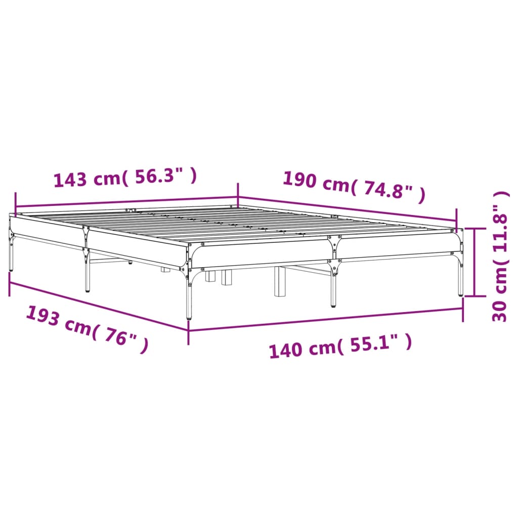 Bedframe LED bewerkt hout metaal zwart 140x190 cm