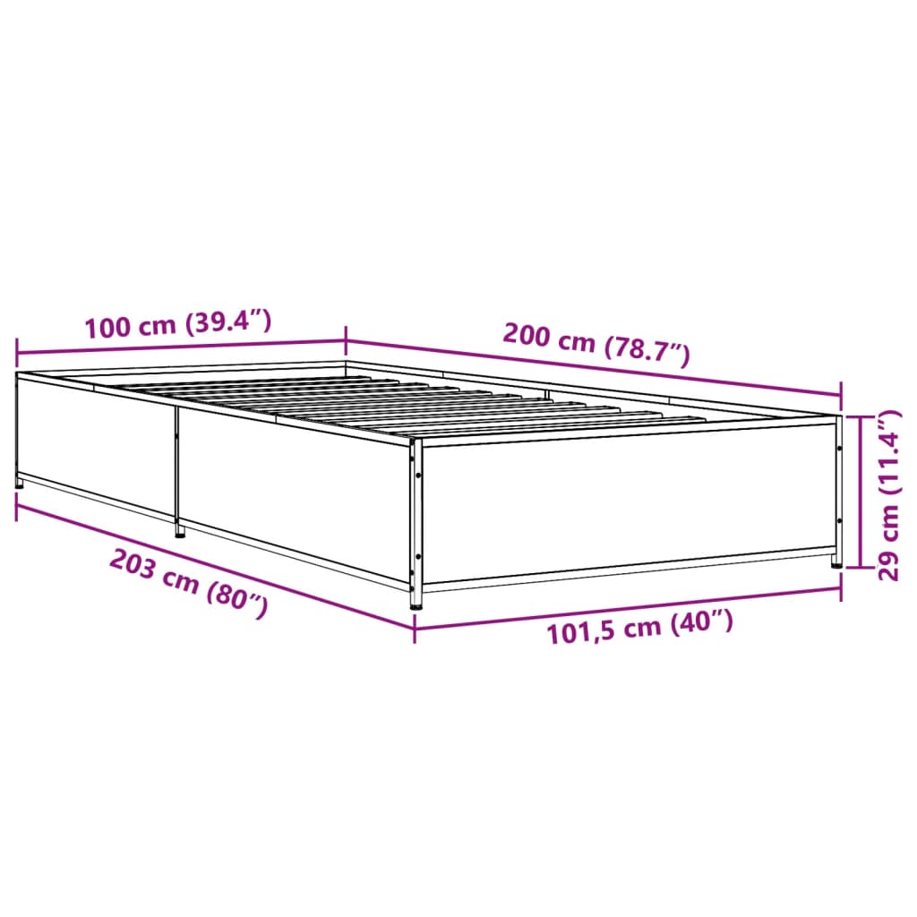 Bedframe bewerkt hout en metaal zwart 100x200 cm