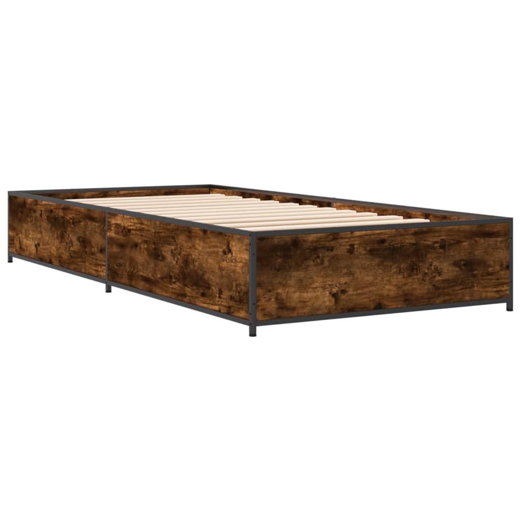 Bedframe bewerkt hout en metaal gerookt eikenkleurig 100x200 cm