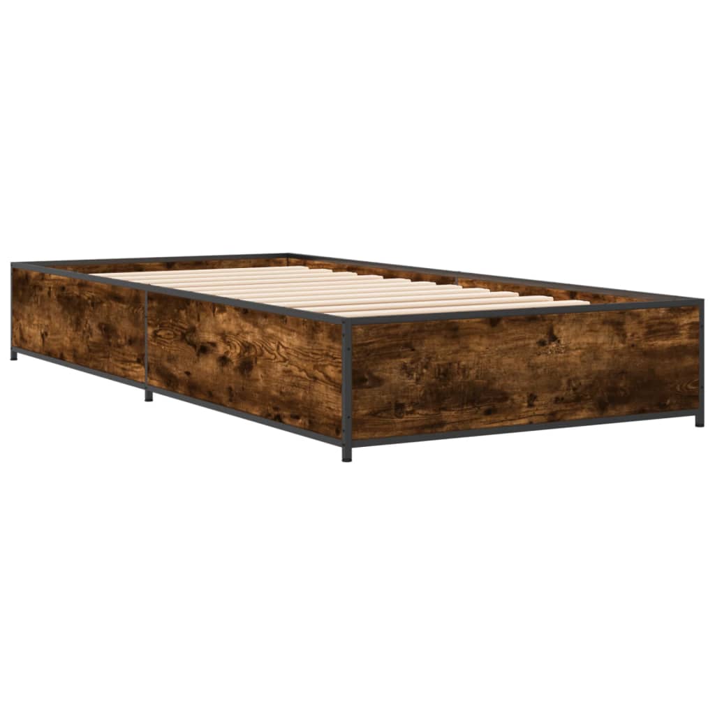 Bedframe bewerkt hout en metaal gerookt eikenkleurig 100x200 cm