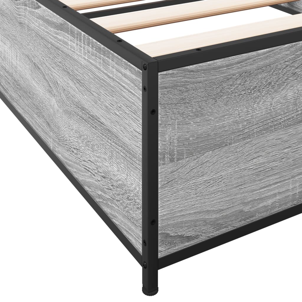 Bedframe bewerkt hout en metaal grijs sonoma eiken 100x200 cm