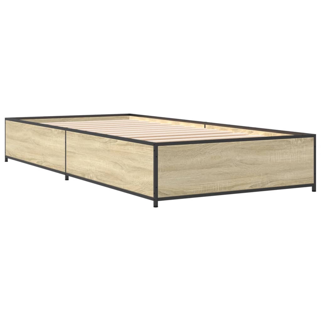 Bedframe bewerkt hout en metaal sonoma eikenkleurig 90x190 cm