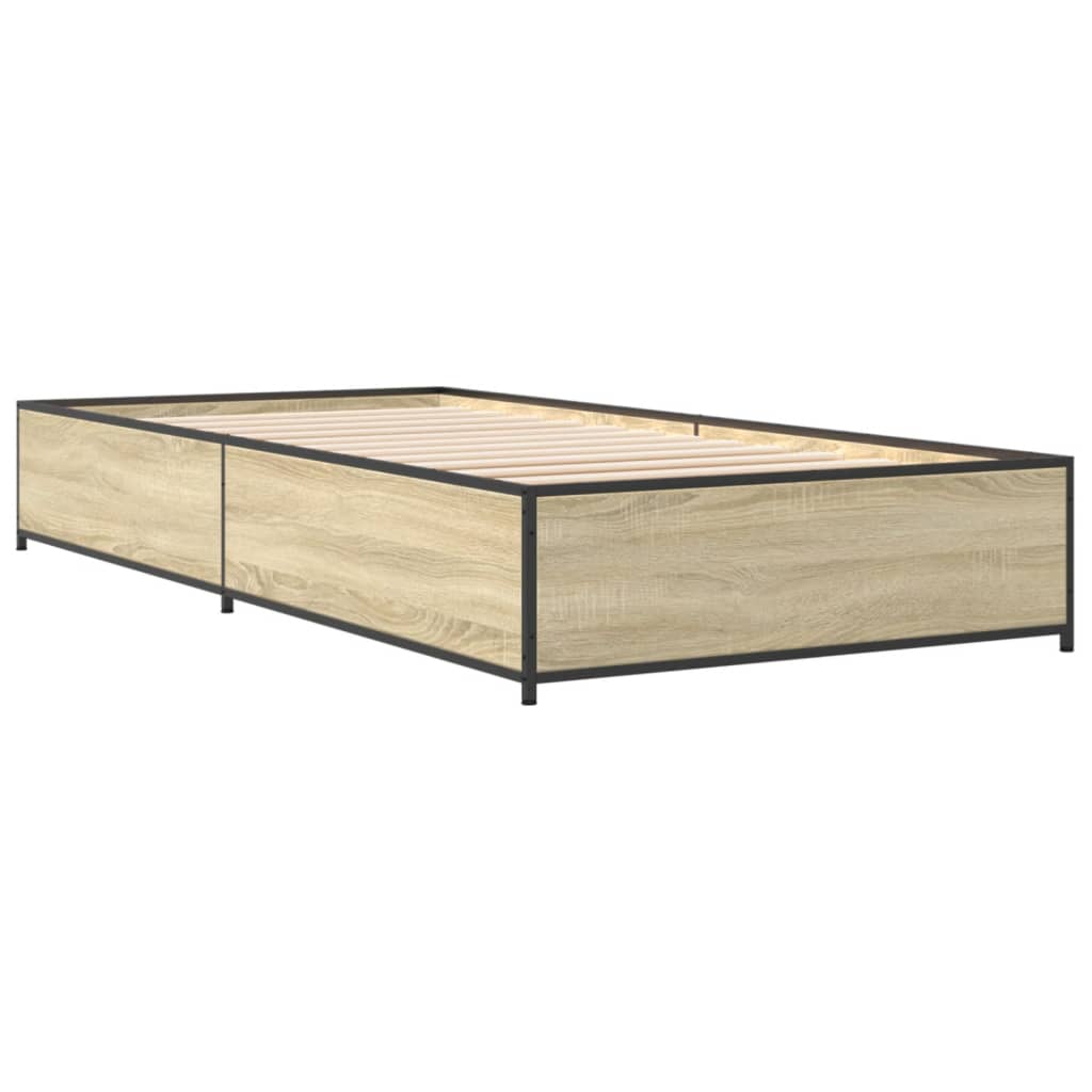 Bedframe bewerkt hout en metaal sonoma eikenkleurig 90x190 cm