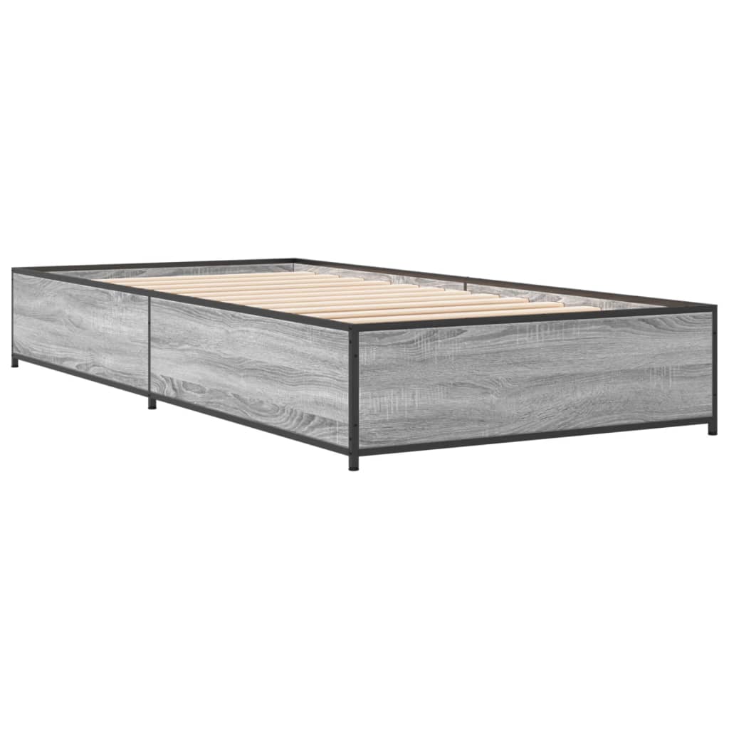 Bedframe bewerkt hout en metaal grijs sonoma eiken 90x190 cm