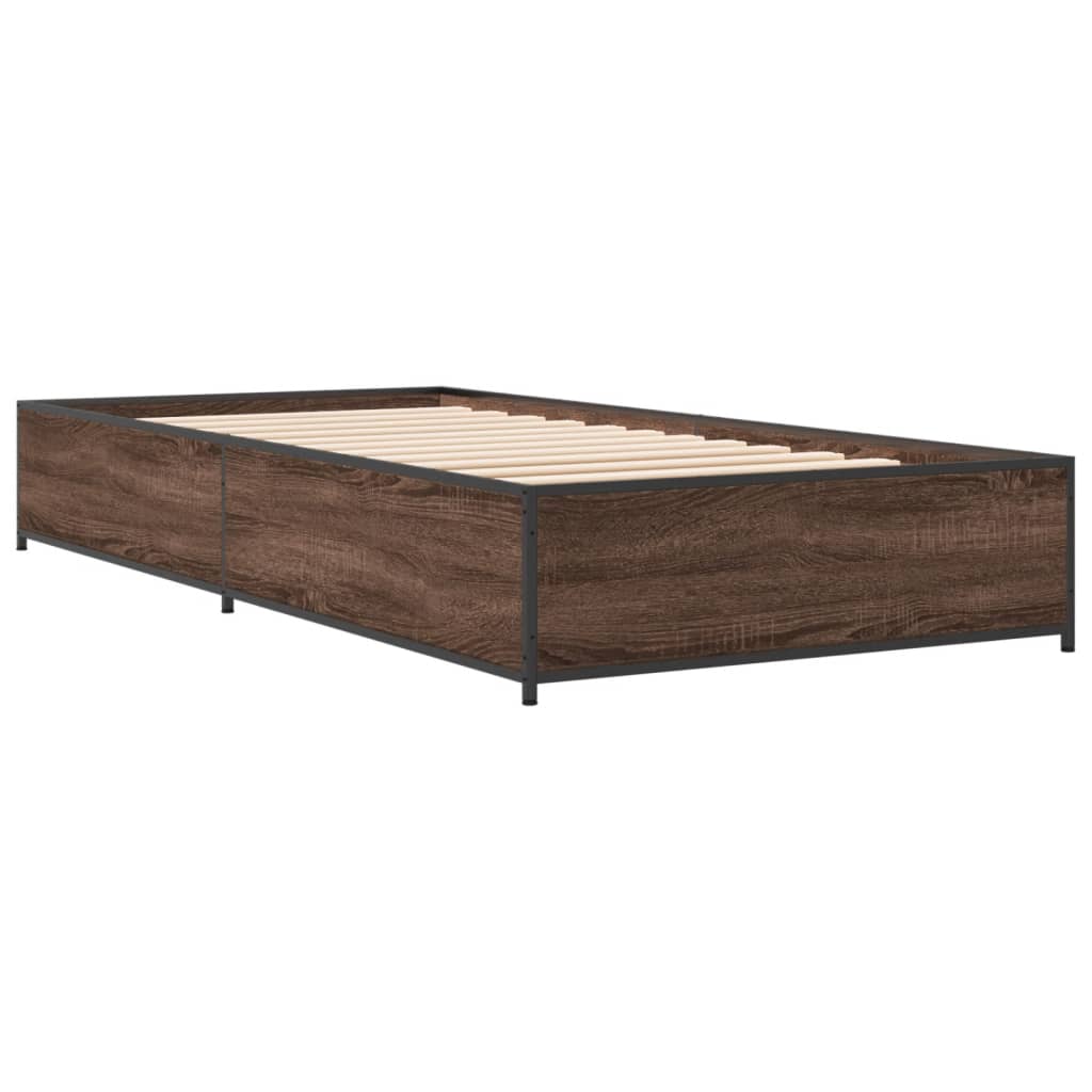 Bedframe bewerkt hout en metaal bruin eikenkleurig 90x190 cm