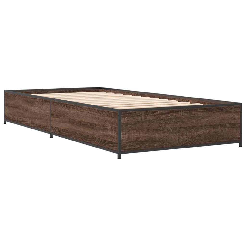 Bedframe bewerkt hout en metaal bruin eikenkleurig 90x190 cm