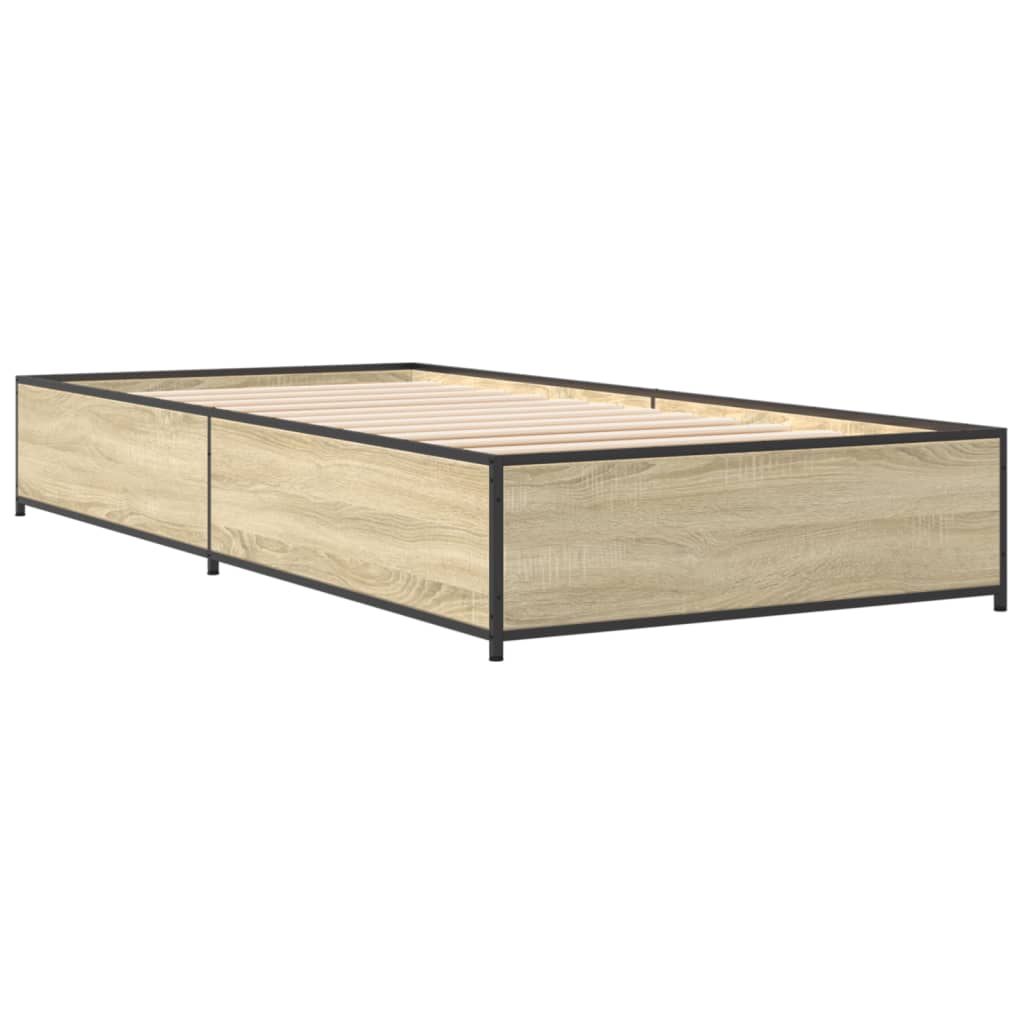 Bedframe bewerkt hout en metaal sonoma eikenkleurig 75x190 cm