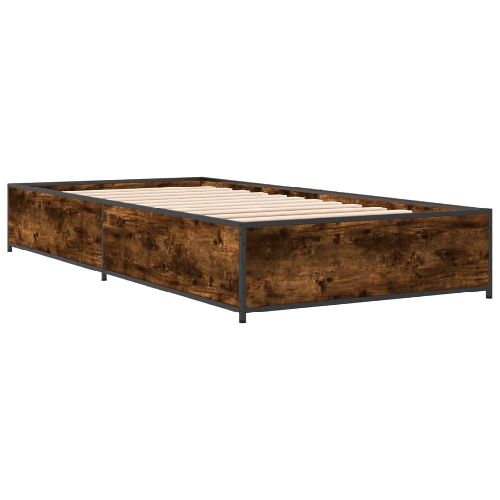 Bedframe bewerkt hout en metaal gerookt eikenkleurig 75x190 cm