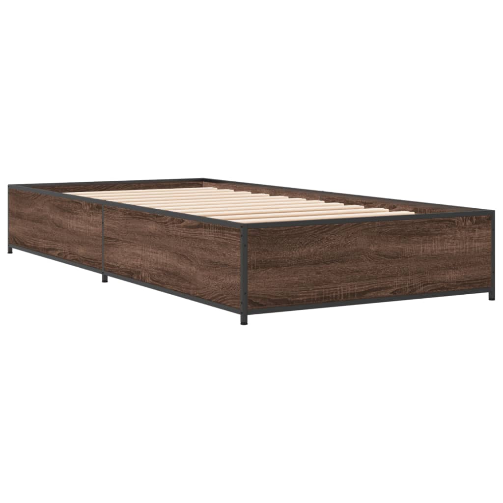 Bedframe bewerkt hout en metaal bruin eikenkleurig 75x190 cm