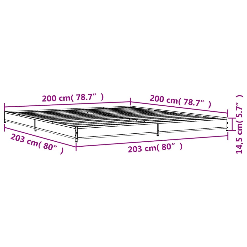 Bedframe bewerkt hout metaal bruin eikenkleur 200x200 cm