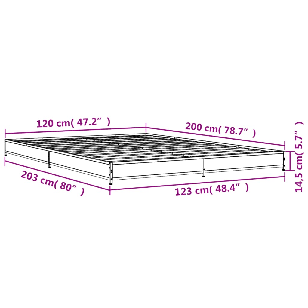 Bedframe bewerkt hout metaal sonoma eikenkleurig 120x200 cm