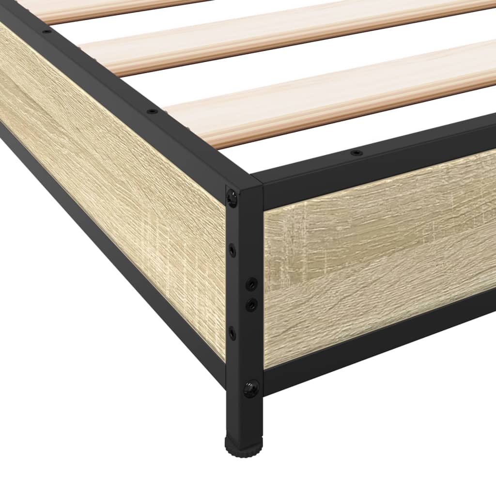 Bedframe bewerkt hout metaal sonoma eikenkleurig 90x190 cm