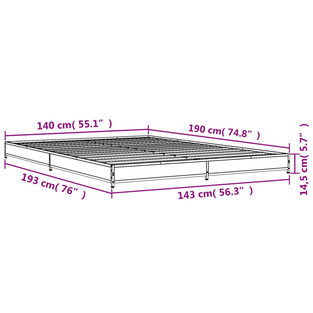 Bedframe bewerkt hout metaal sonoma eikenkleurig 90x190 cm