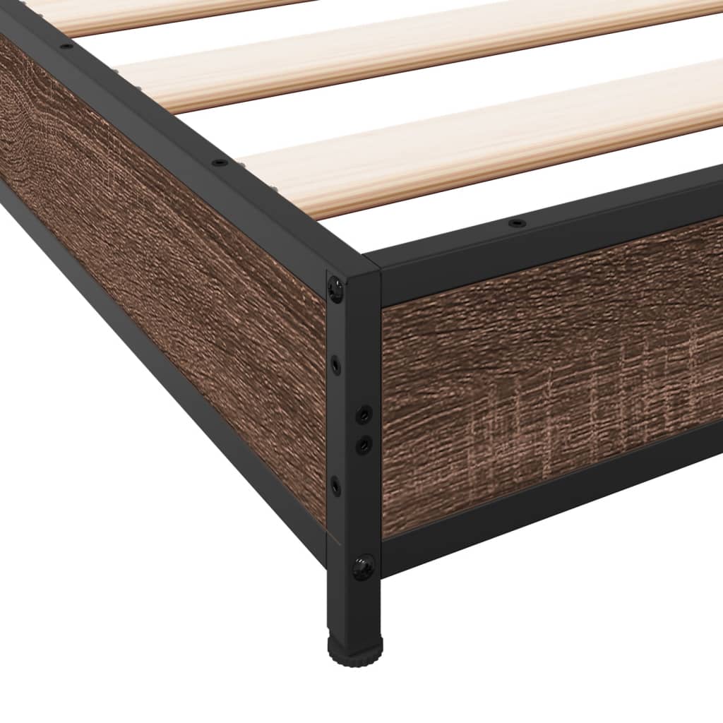 Bedframe bewerkt hout metaal bruin eikenkleur 140x190 cm