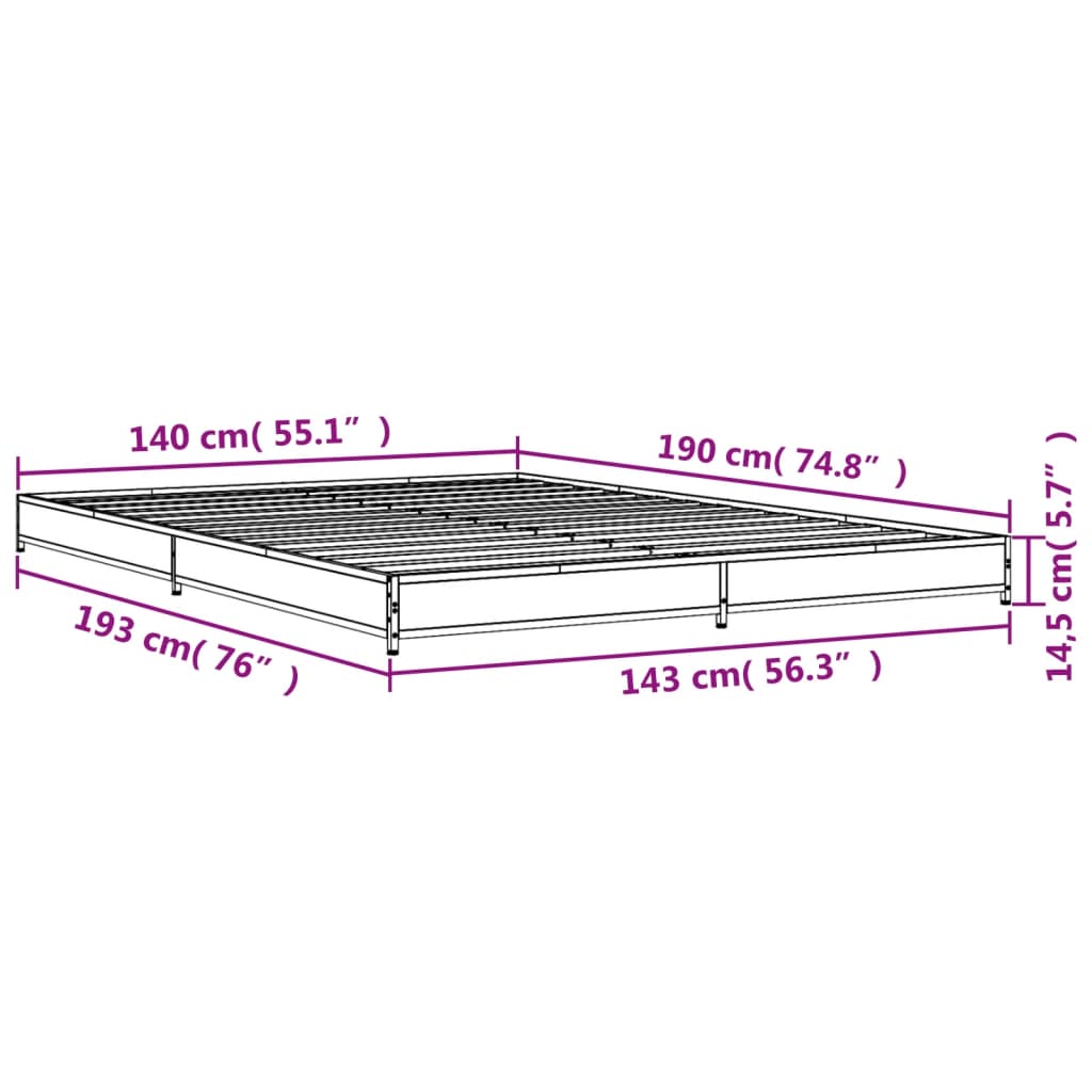 Bedframe bewerkt hout metaal bruin eikenkleur 140x190 cm