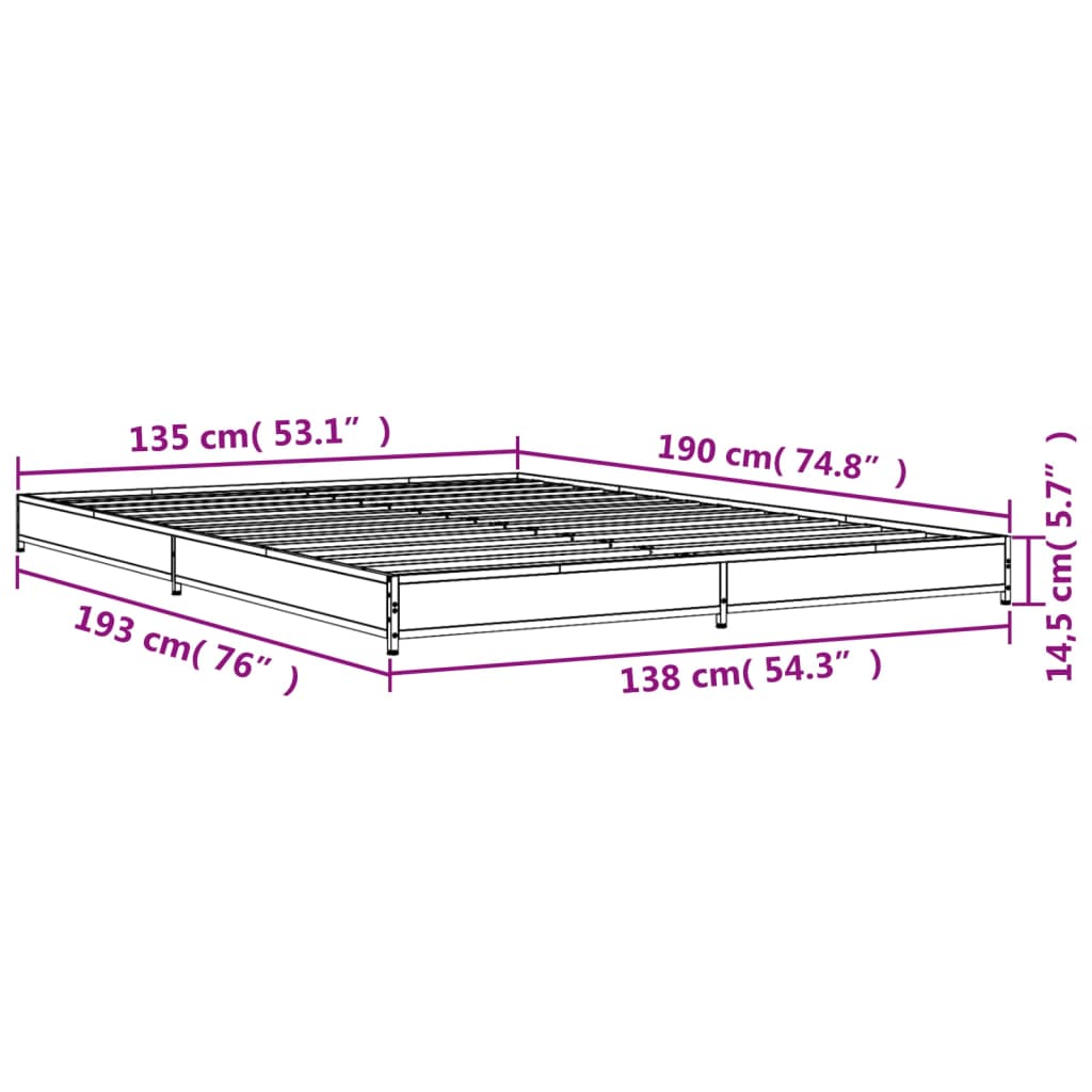 Bedframe bewerkt hout metaal bruin eikenkleur 135x190 cm