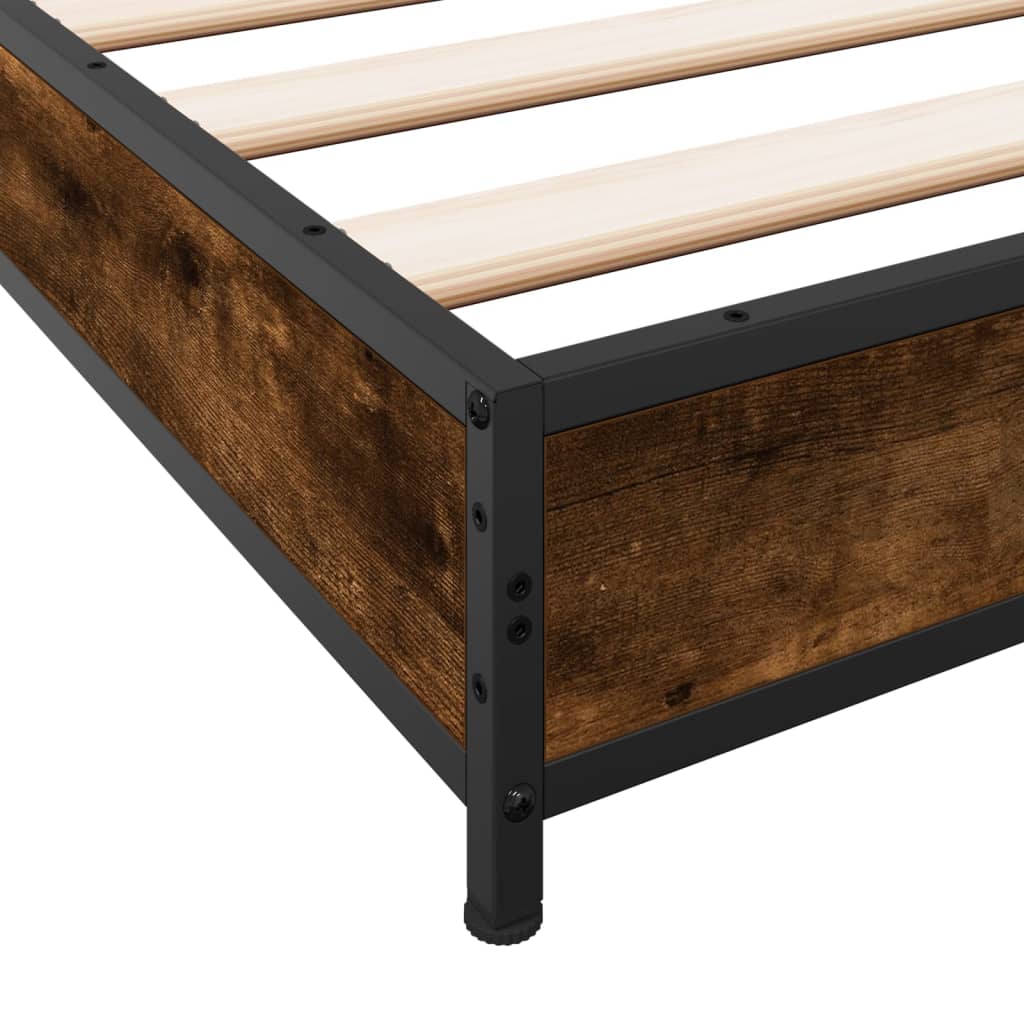 Bedframe bewerkt hout metaal gerookt eikenkleurig 120x190 cm