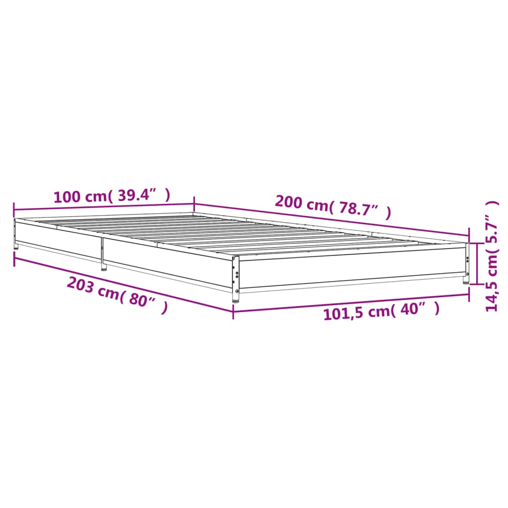 Bedframe bewerkt hout en metaal zwart 100x200 cm