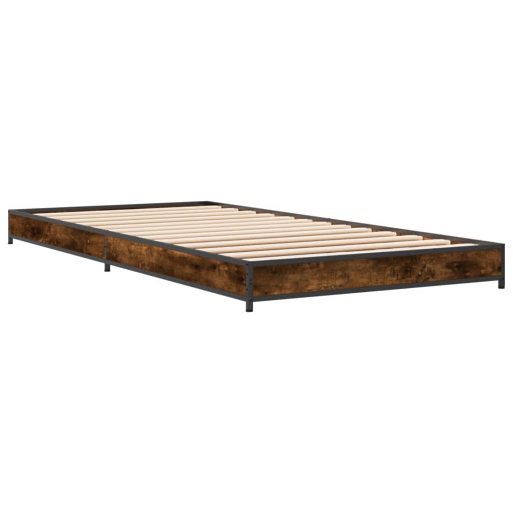 Bedframe bewerkt hout en metaal gerookt eikenkleurig 100x200 cm