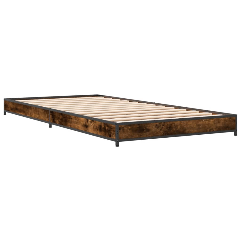 Bedframe bewerkt hout en metaal gerookt eikenkleurig 100x200 cm