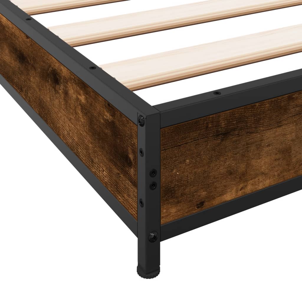 Bedframe bewerkt hout en metaal gerookt eikenkleurig 100x200 cm