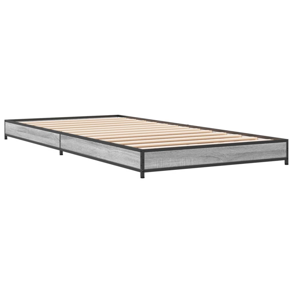 Bedframe bewerkt hout en metaal grijs sonoma eiken 100x200 cm