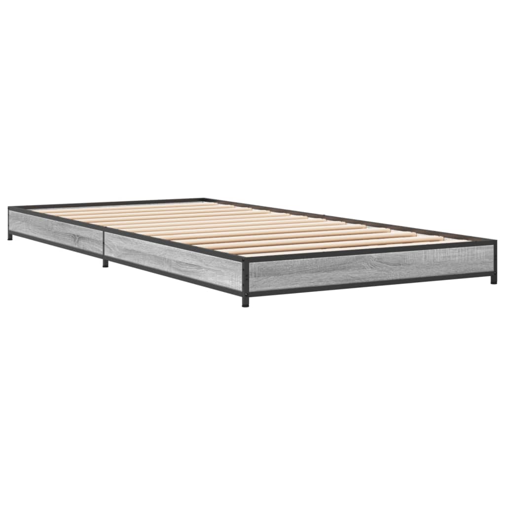 Bedframe bewerkt hout en metaal grijs sonoma eiken 100x200 cm