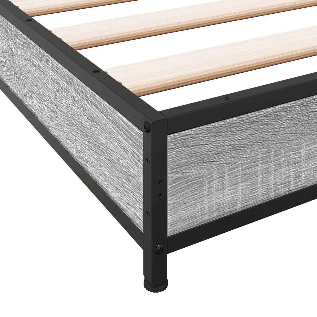 Bedframe bewerkt hout en metaal grijs sonoma eiken 100x200 cm