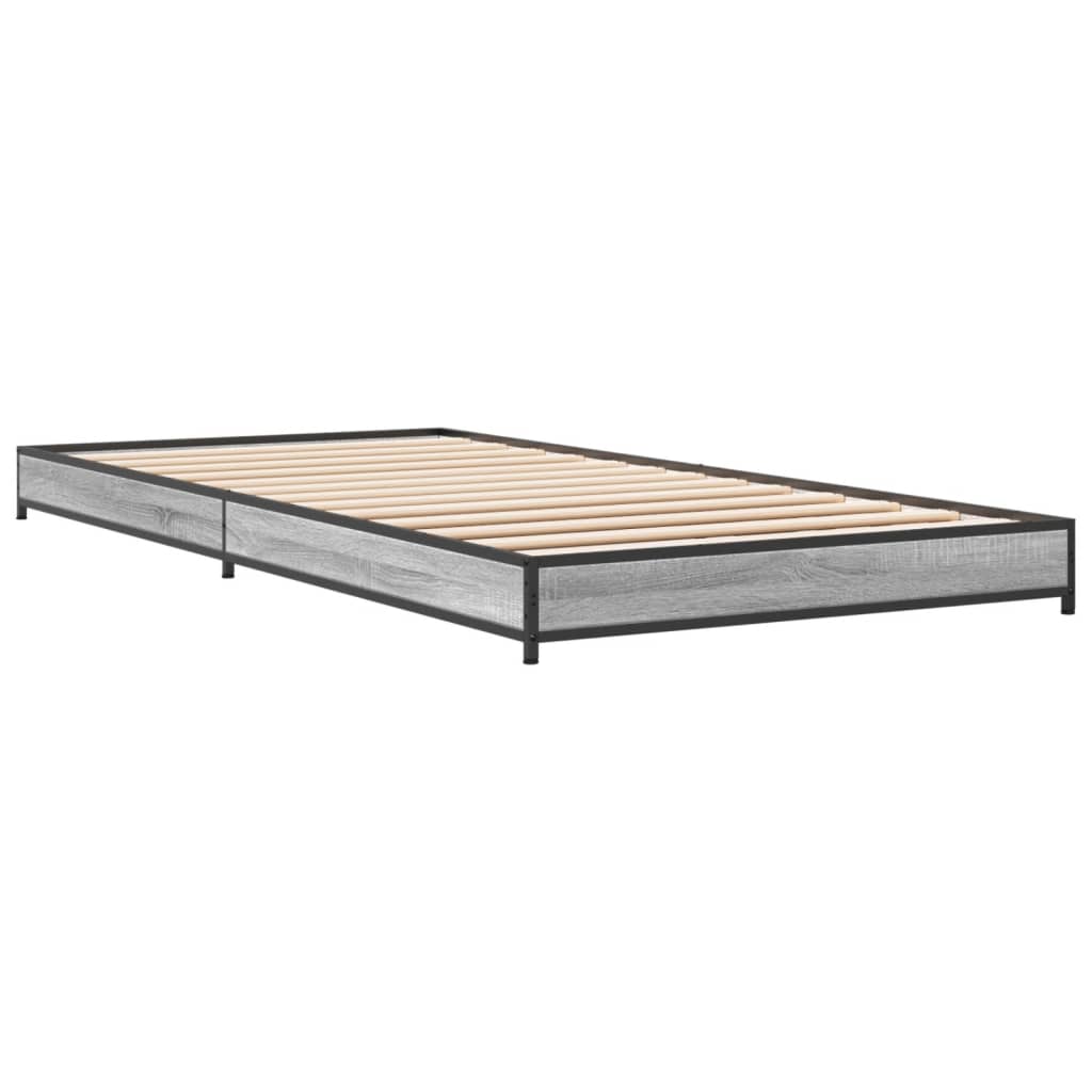 Bedframe bewerkt hout en metaal grijs sonoma eiken 90x200 cm