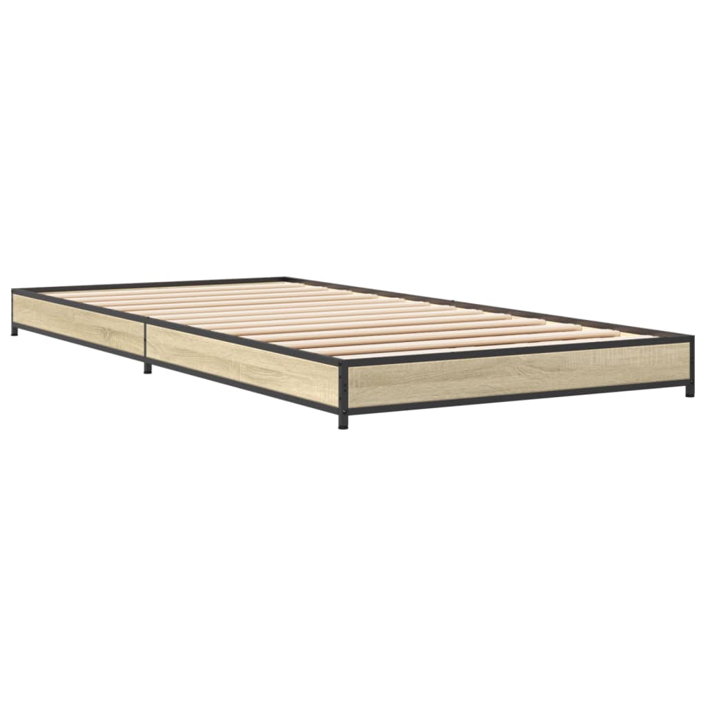 Bedframe bewerkt hout en metaal sonoma eikenkleurig 90x190 cm