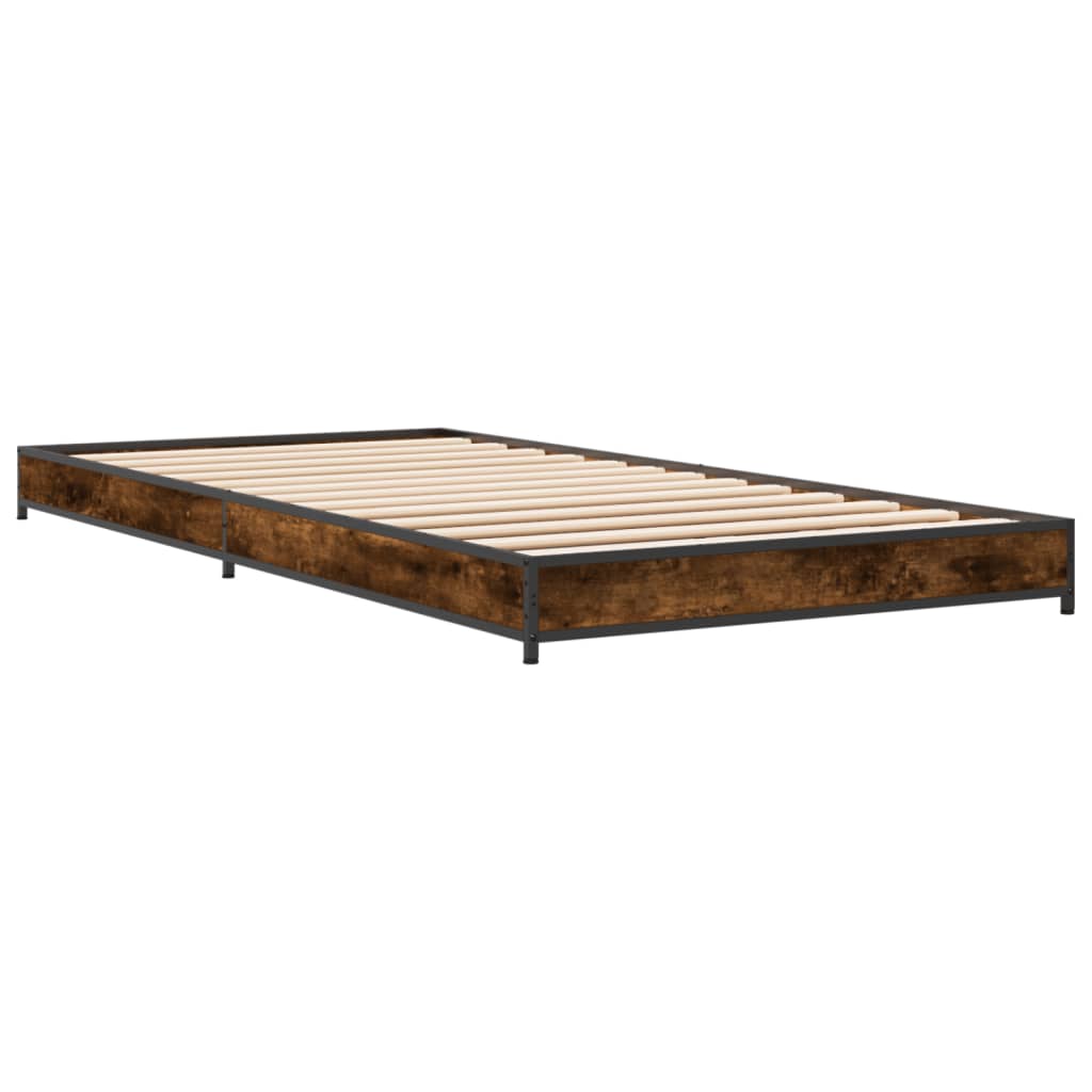 Bedframe bewerkt hout en metaal gerookt eikenkleurig 90x190 cm