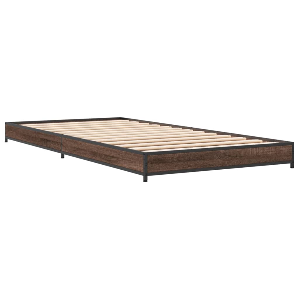 Bedframe bewerkt hout en metaal bruin eikenkleurig 75x190 cm