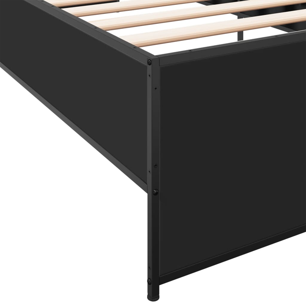 Bedframe bewerkt hout en metaal zwart 100x200 cm