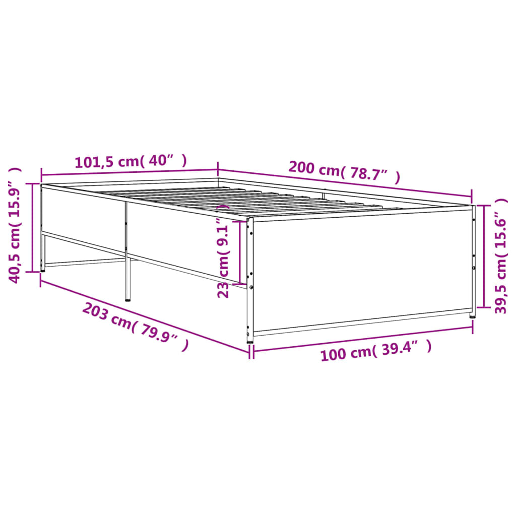 Bedframe bewerkt hout en metaal zwart 100x200 cm