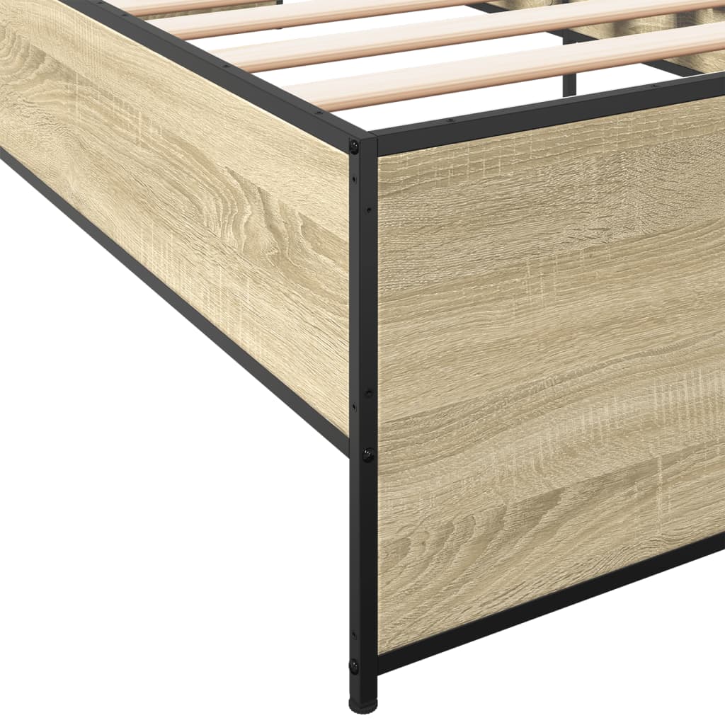 Bedframe bewerkt hout en metaal sonoma eikenkleurig 100x200 cm