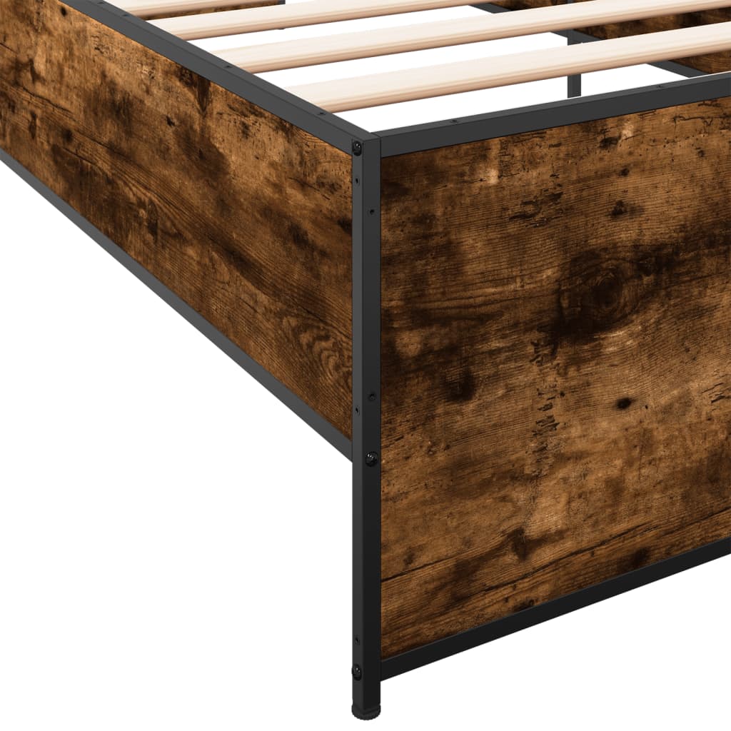 Bedframe bewerkt hout en metaal gerookt eikenkleurig 100x200 cm