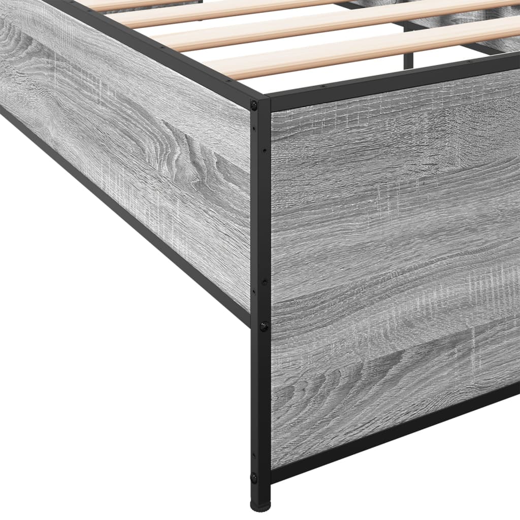 Bedframe bewerkt hout en metaal grijs sonoma eiken 100x200 cm