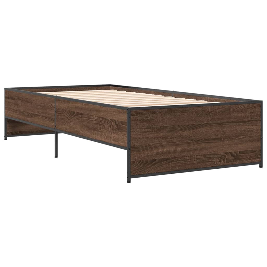 Bedframe bewerkt hout en metaal bruin eikenkleurig 90x190 cm