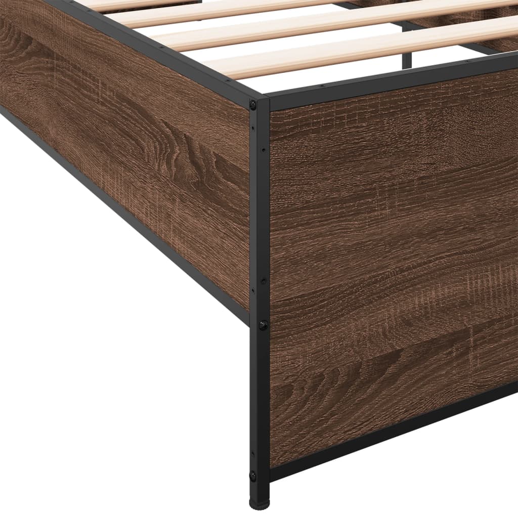 Bedframe bewerkt hout en metaal bruin eikenkleurig 90x190 cm