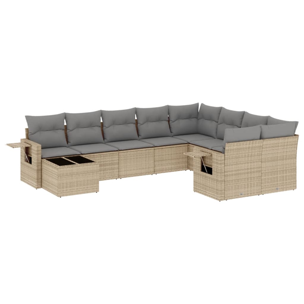 10-delige Loungeset met kussens poly rattan beige